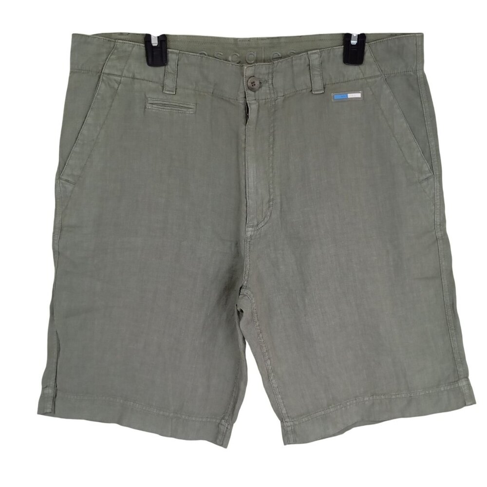 Escales Paris Casual Shorts Mens Olive Green 100% Linen Size 40 EU